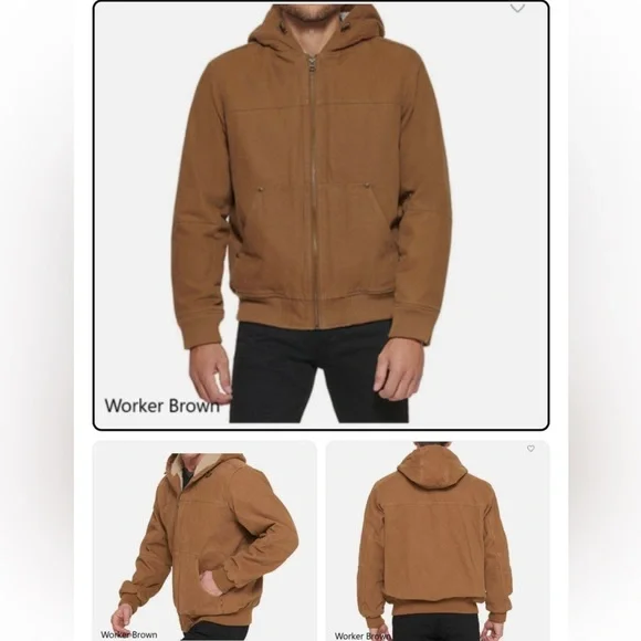 Levi’s Sherpa lined Workwear Brown Washed Canvas Outdoor winter Bomber Jacket XL - Picture 2 of 16